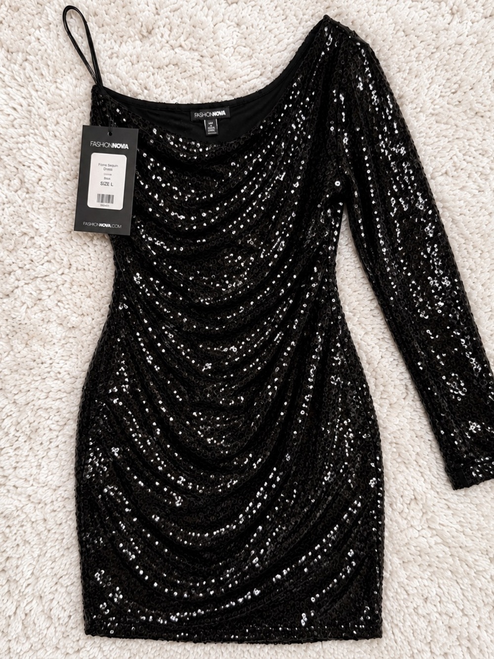 Brand New Fashion Nova Black Sequin One-Shoulder Bodycon Dress